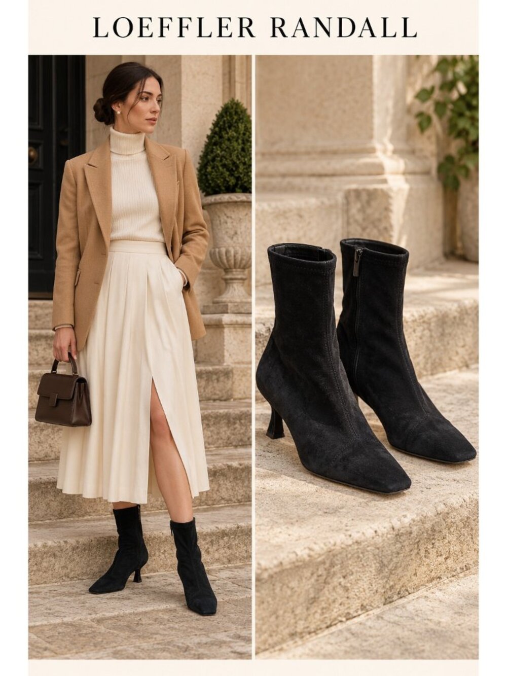 Loeffler Randall Black Genuine Suede Sock Ankle Boots Kitten Heel Size 7B